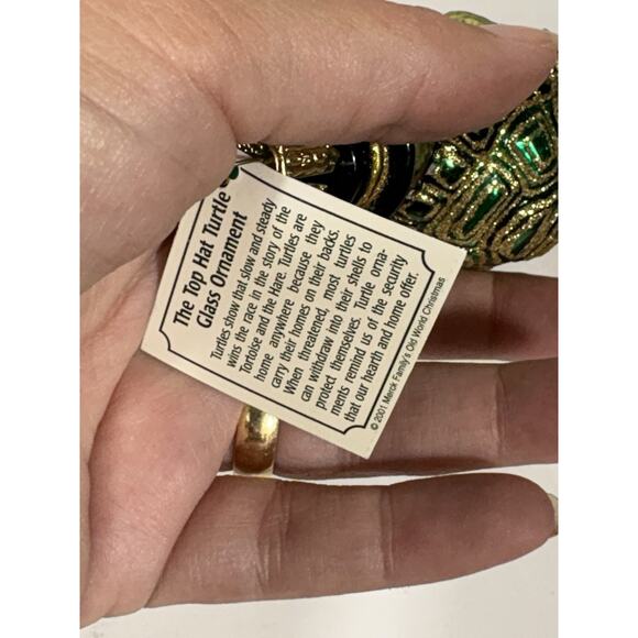 OWC Old World Christmas Blown Glass Top Hat Turtle #12028 sitting reptile W Tag - Picture 4 of 7